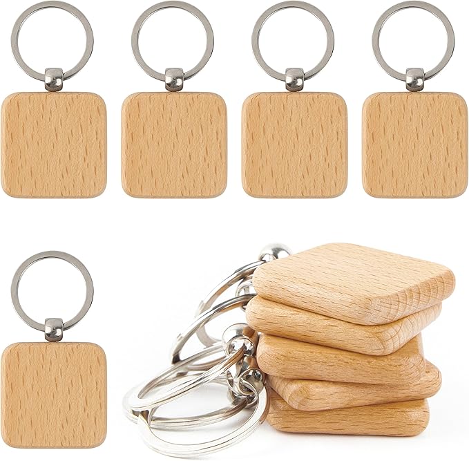 AUEAR, Blank Wooden Key Chain Wood Keychain Key Ring Key Tags Personalized EDC