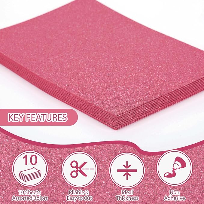 10 Pack Glitter Foam Sheets Craft 8 x 12 inch | Sparkles Foam Paper