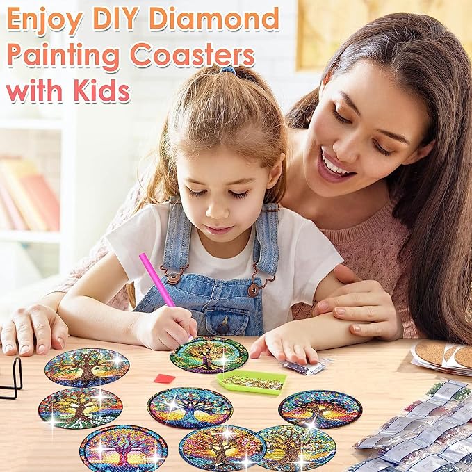 ijbnhd 8 PCS Tree of Life Diamond Art Coasters | Diamond Painting Coasters Kits