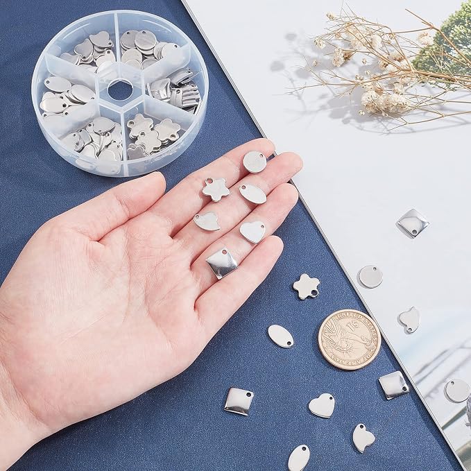 PandaHall Elite 120 Pcs 304 Stainless Steel Flat Blank Stamping Tag Pendants