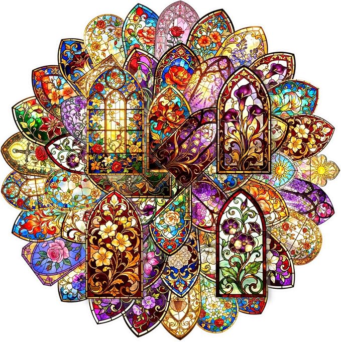 50PCS Transparent Stained Glass Stickers, Waterproof PET Cathedral Window Decals