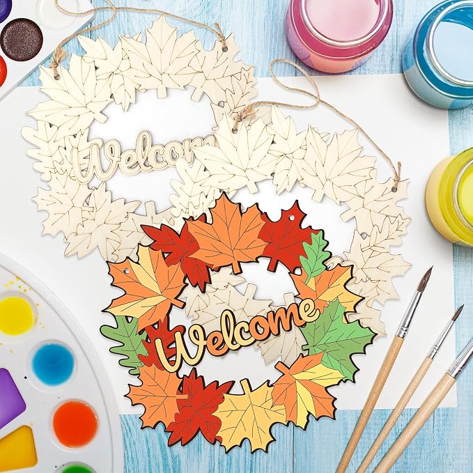 Unfinished Fall Wreaths Wood Crafts to Paint Set of 3, Unfinished Wood Cutouts