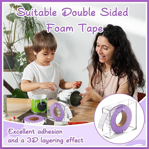 Double Sided Foam Tape Pre Cut 3/4 X 1/2 Inch EVA Foam Adhesive Squares Roll