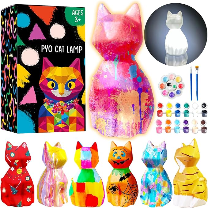 Goodyking Paint Your Own Cat Lamp Kit, DIY Cat Crafts Night Light, Painting Kit