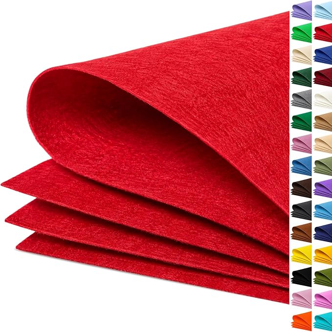 Red Large Felt Fabric 36" x 36", 1mm Stiff Felt Sheet, Nonwoven Fabric