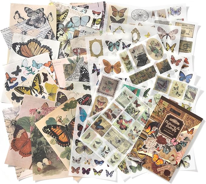 Butterfly Washi Sticker Book for Journaling, 30 Sheets 500+ Vintage Scrapbook