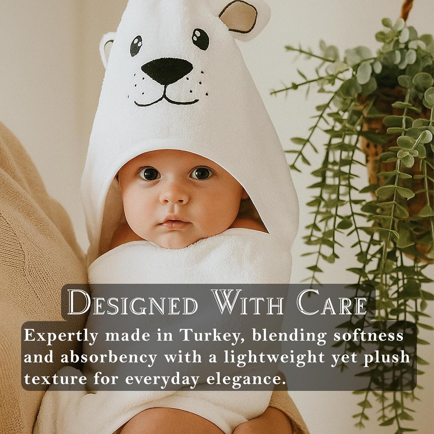 MILARA Hooded Baby Towel - 70% Rayon Derived from Bamboo, 30% Cotton - Baby Towel for Newborns - Soft and Absorbent, Wolf/Bear Ears Design, Made in Turkey, | 30 x 30 Inches
