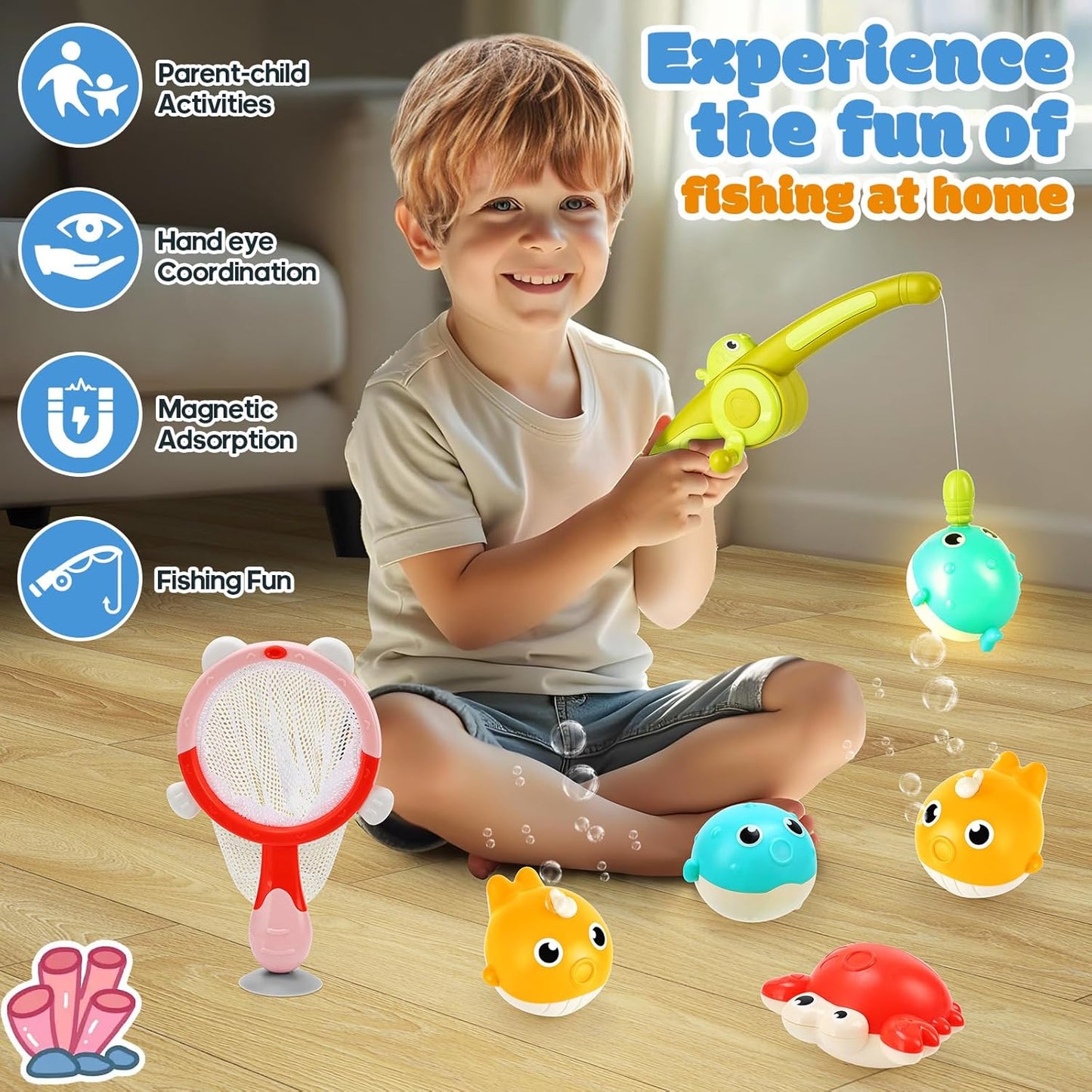 Light Up Bath Toys for Kids Ages 1- 3,7PC No Holes Baby Shower Bath Toys Set,Fun Magnetic Fishing Game Bathtub Toy,Birthday for Toddler Boys Girls 1 2 3 4 5 6 Old Year