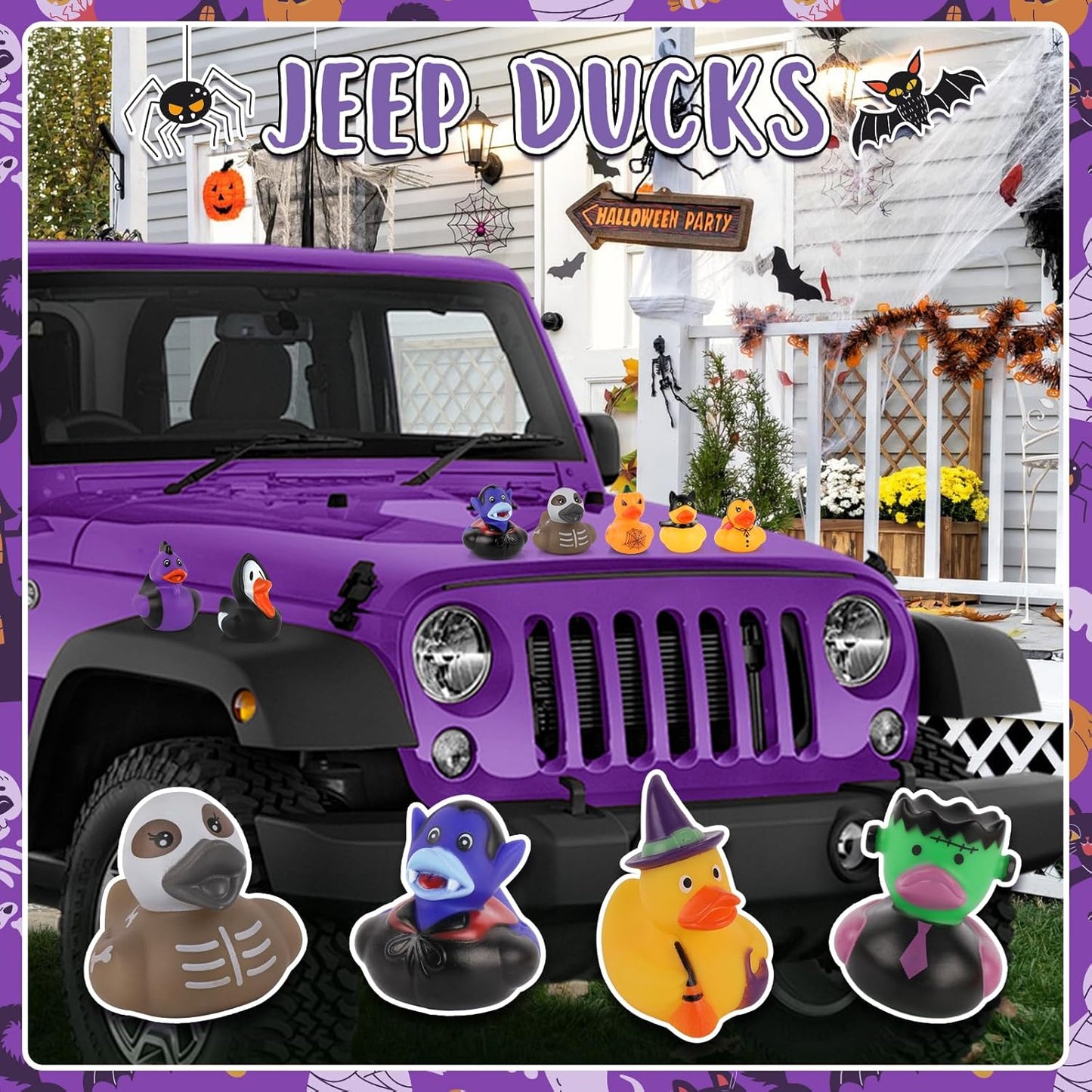 DMSKY 52 Pcs Halloween Rubber Ducks in Bulk, Ducks for Jeeps for Halloween Party Favors, Halloween Basket Stuffers, Gift Exchange, Treat Supplies Goodie Bag Fillers