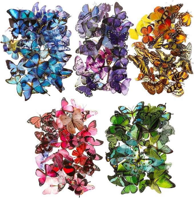 COMNICO Butterfly Stickers PET Waterproof Transparent Colorful Resin Decals