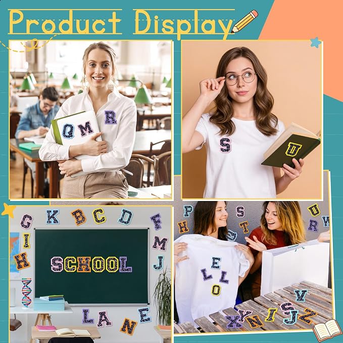 WILLBOND 52 Pcs Back to School Composition Poster Board Alphabet Patches 2.8