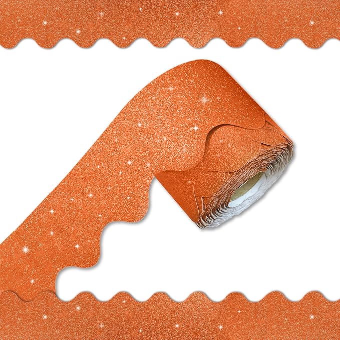 70Ft Shine Orange Bulletin Board Borders，Scalloped Poster Boards Decorations