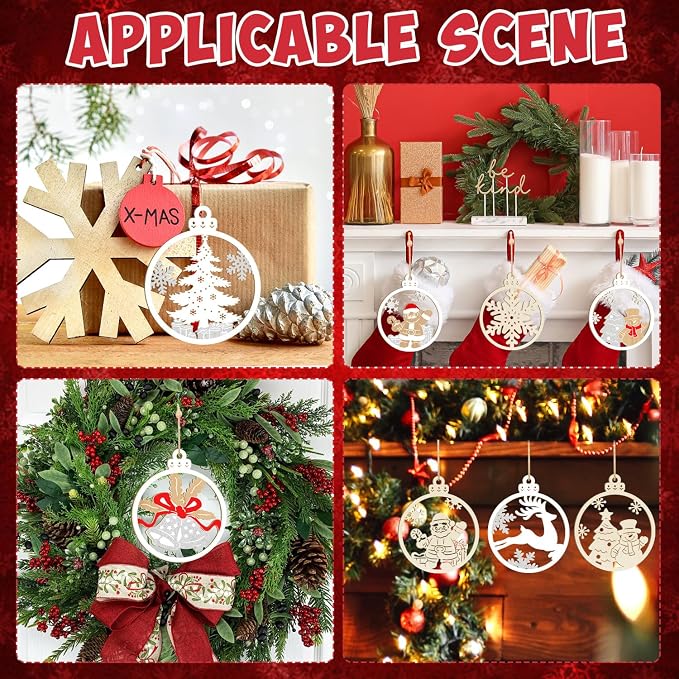 36PCS Wooden Hollow Christmas Ornaments