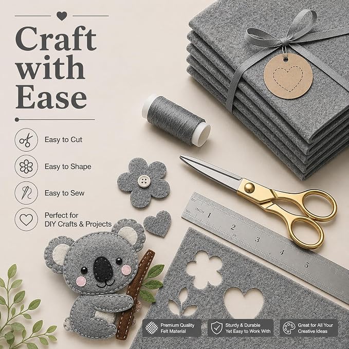 Gray Large Felt Fabric 36" x 36", 1mm Stiff Felt Sheet, Nonwoven Fabric