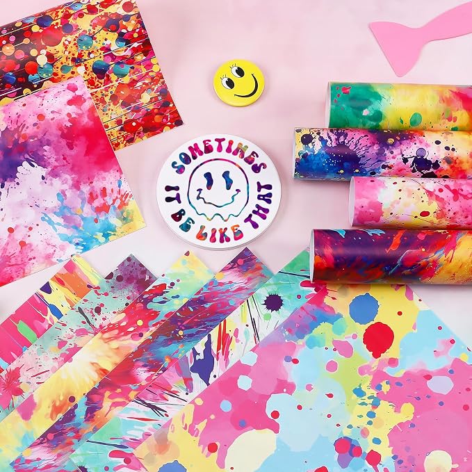 Pink Splatter Permanent Adhesive Vinyl 12 Sheets 12'' x 10'' | Pink Splash