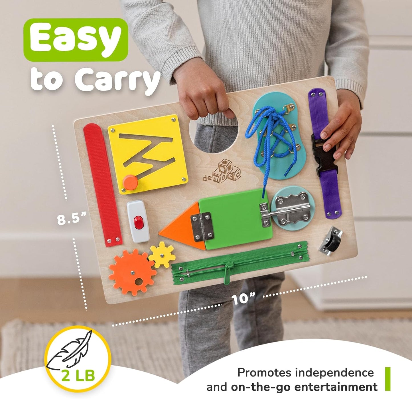 Sensory Busy Board for Toddlers, Premium Wooden Toddler Busy Board for 1 2 3 Year Old with 10 Educational Activities for Fine Motor Skills, Fidget Activity Toy for Travel Toy (Multicolored - Large)