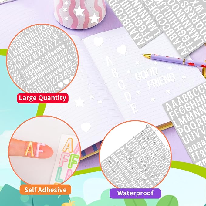 Letter Stickers 0.5 inch, Self-Adhesive Vinyl Waterproof ABC Letter Stickers
