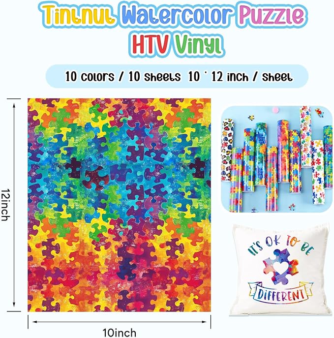Tintnut Puzzle Heat Transfer Vinyl, 10 Sheets 12"x10" Iron on Vinyl |