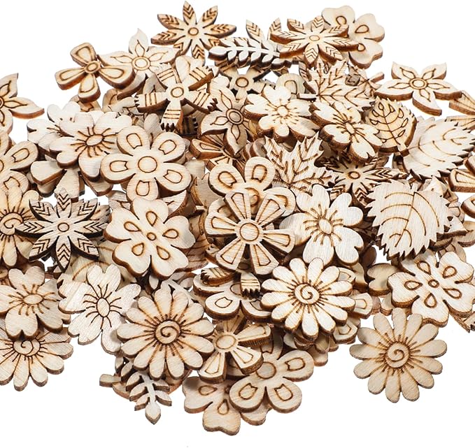 100 Pcs Unfinished Wooden Flower Wood Pieces Wood Flower Cutouts | Wooden