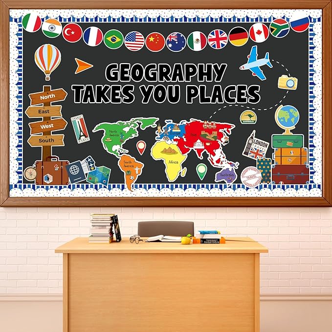 Geography Takes You Places Bulletin Board Set World Map Classroom Decoration
