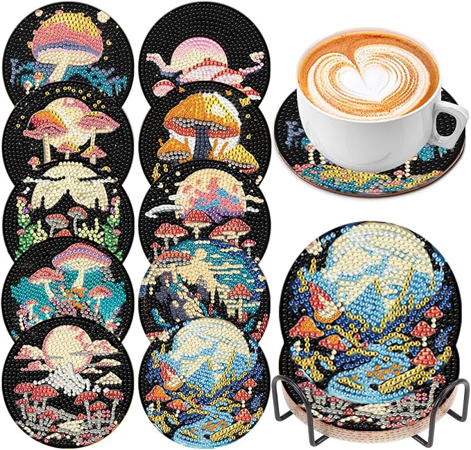 EWJRNSF 10 PCS Diamond Art Coasters Kit, Small Diamond Painting Coasters