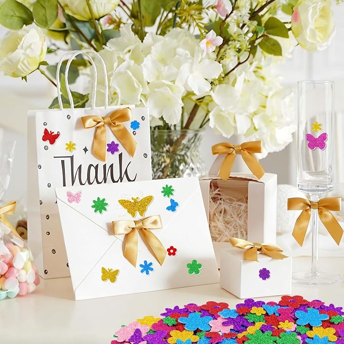 Foam Stickers, 7 Sheets 3D Glitter Foam Flower and Butterfly Shapes Stickers