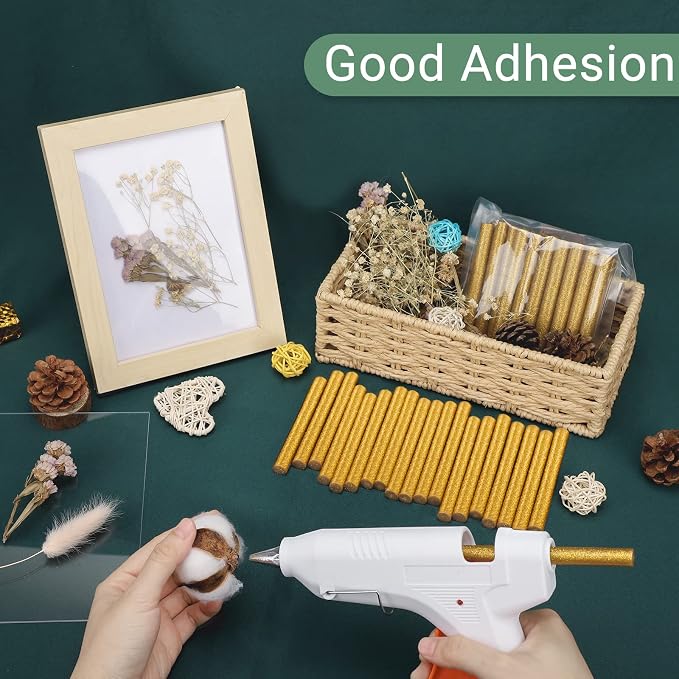 Glitter Gold Hot Glue Sticks, Manarty 48 PCS Full Size Hot Melt Glue Sticks