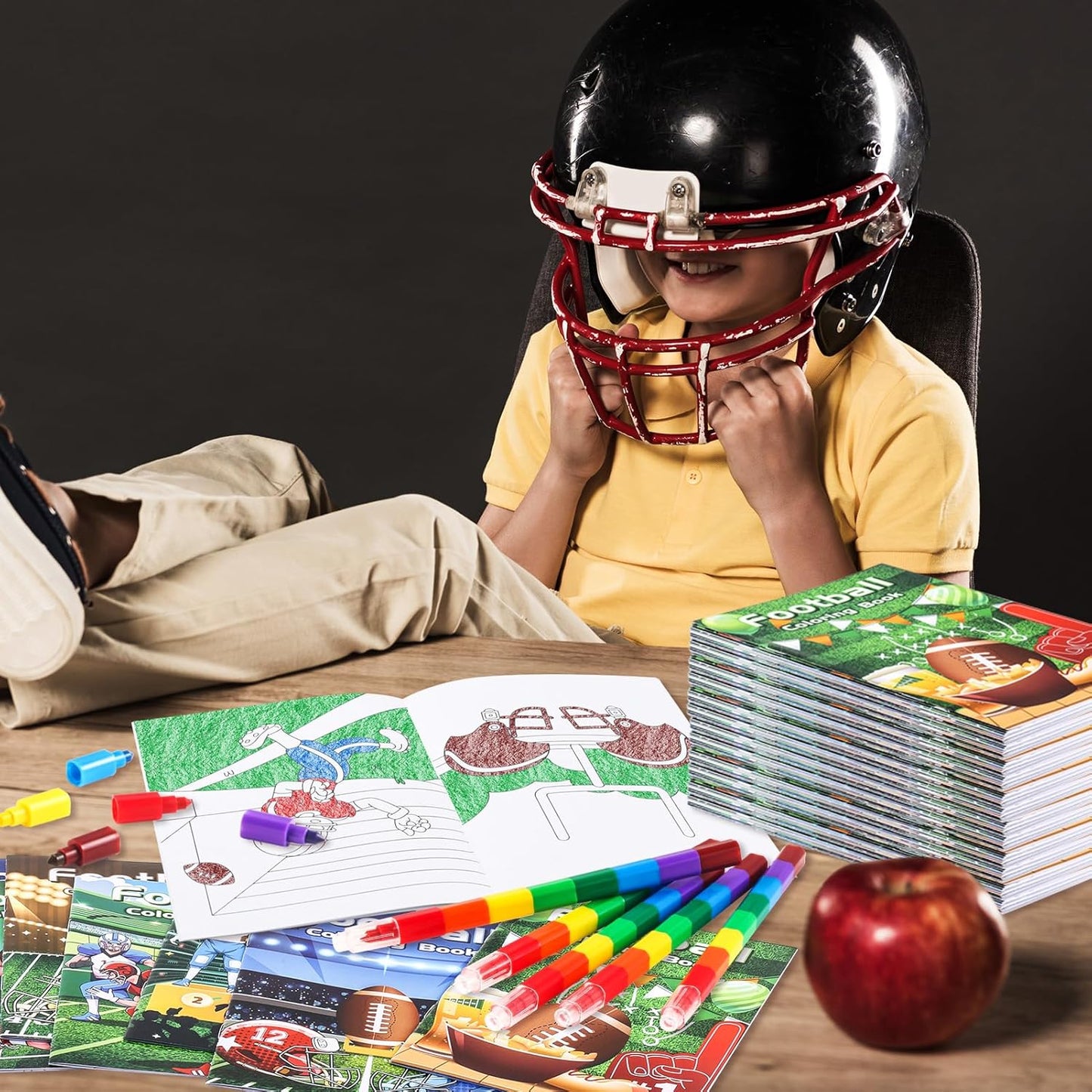 BenLouis 12 Football Mini Coloring Books Kids with 12 Stacking Crayons Sports Football Theme Party Favors Small Activity Books Bulk for Kids Super Football Bowl Party Gift Goodie Bag Stuffers