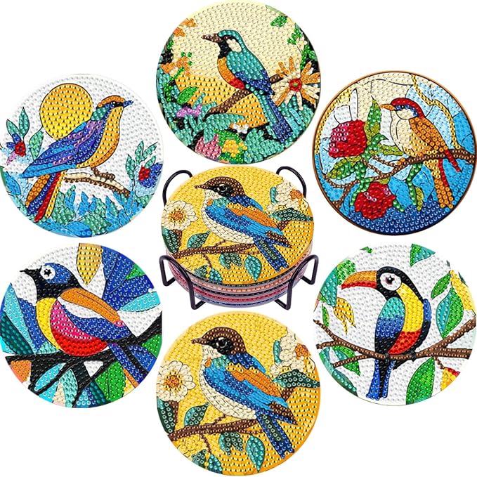 EWJRNSF 6 PCS Bird Diamond Art Coasters DIY Kit