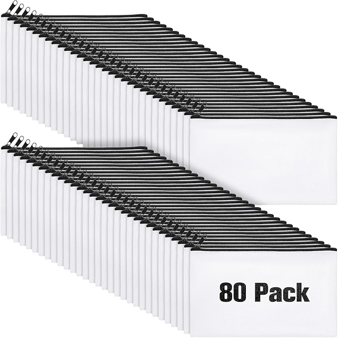 Reginary 80 Pack Canvas Zipper Makeup Bags Bulk Pencil Pouches Blank DIY Craft