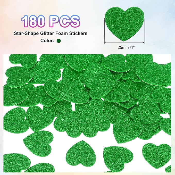 MECCANIXITY 180Pcs Glitter Foam Stickers 1 Inch Self-Adhesive Sparkly