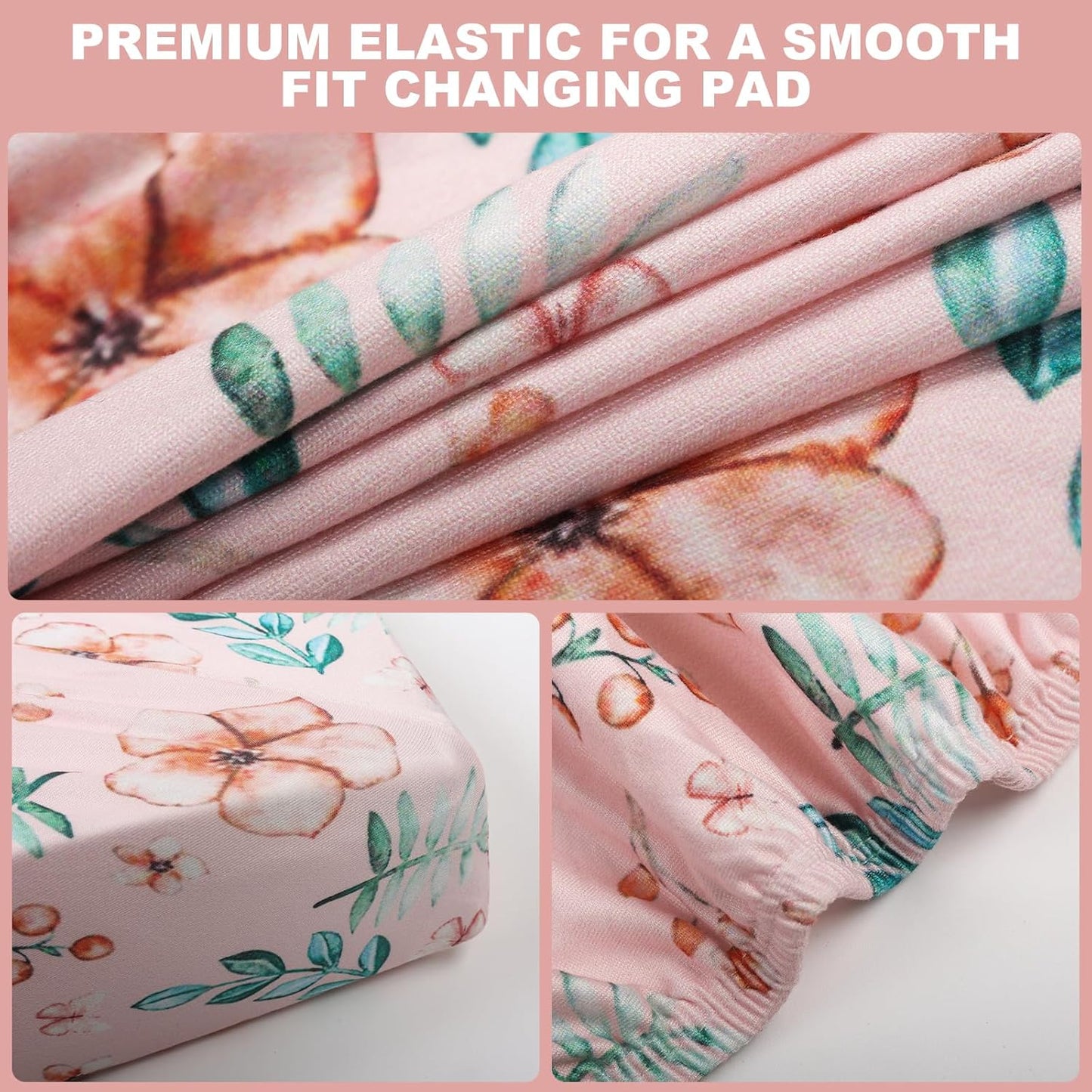 Changing Table Pad Cover Elastic Changing Pad Cover Premium Baby Changing Pad Cover 2 Pack for Boys Girls Soft Comfortable and Secure (Pink Flower)