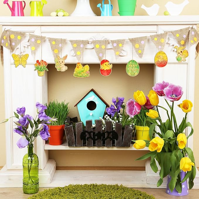 36PCS Wooden Easter Ornaments to Paint, 6 Styles DIY Blank Unfinished Wood Egg