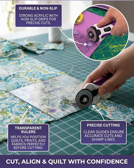 The Quilted Bear Rectangular Acrylic Quilting Ruler, Precise Bold Lines