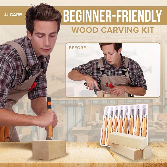 JJ CARE Wood Carving Kit, Beginner Wood Carving Kit
