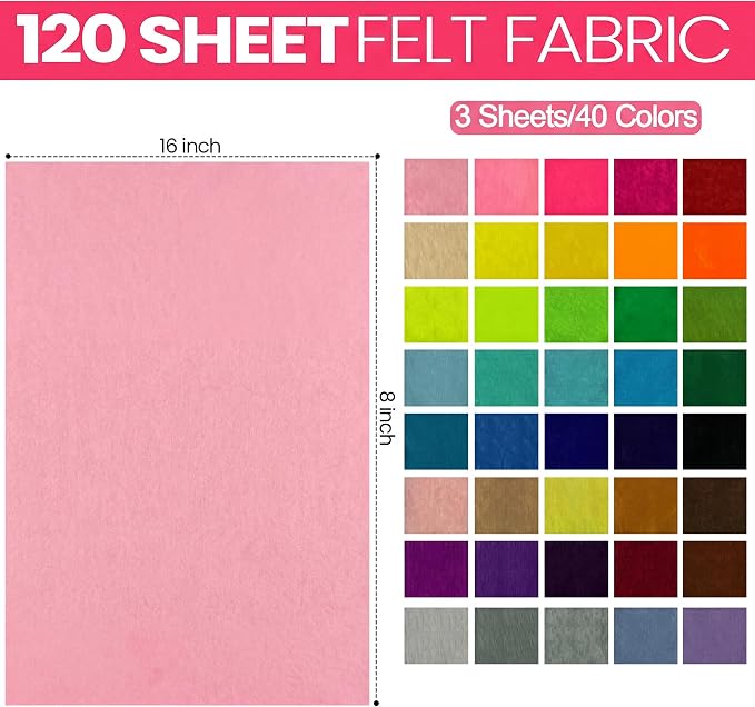 Reginary 120 Pcs 8 x 16 Inch Felt Sheets Bulk