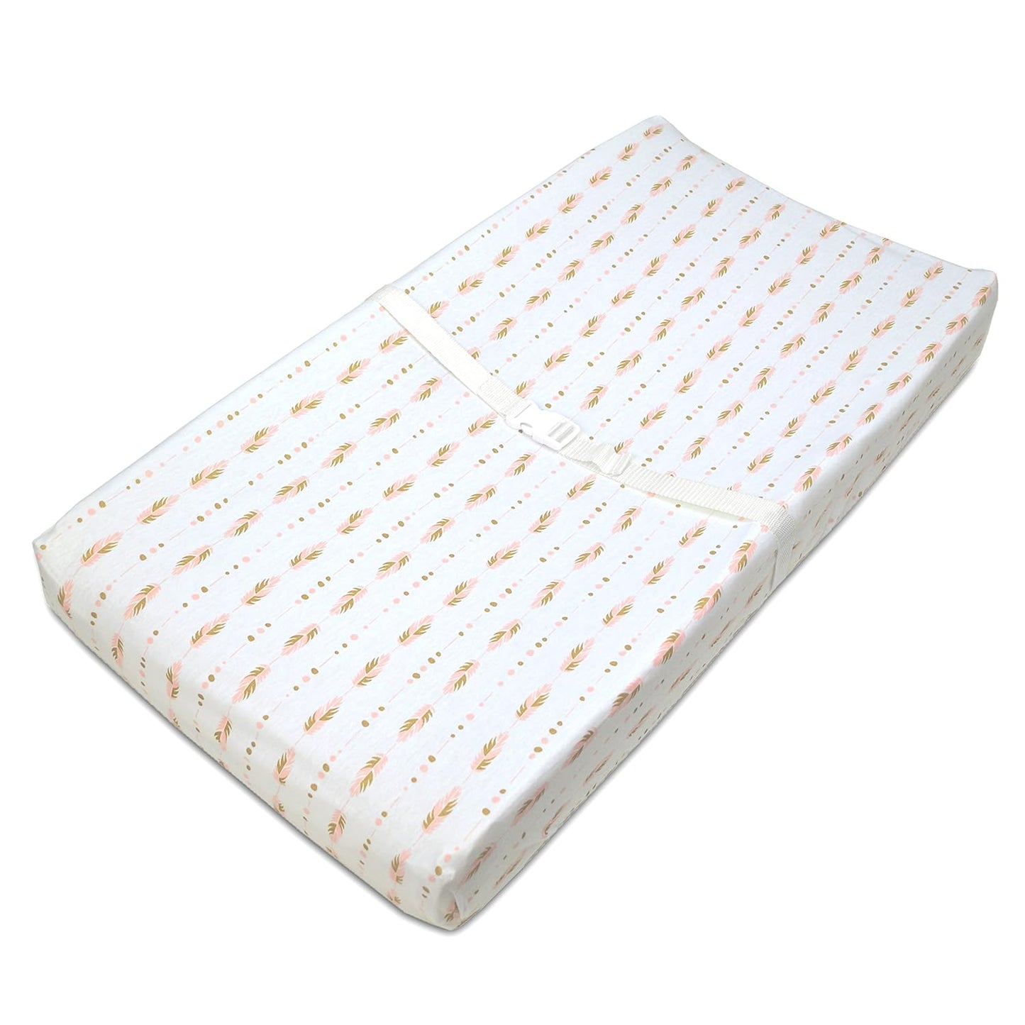 American Baby Company 2 Pack Printed 100% Cotton Knit Fitted Contoured Changing Table Pad Cover - Compatible with Mika Micky Bassinet, Sparkle Gold/Pink Feathers/Arrows, for Boys and Girls