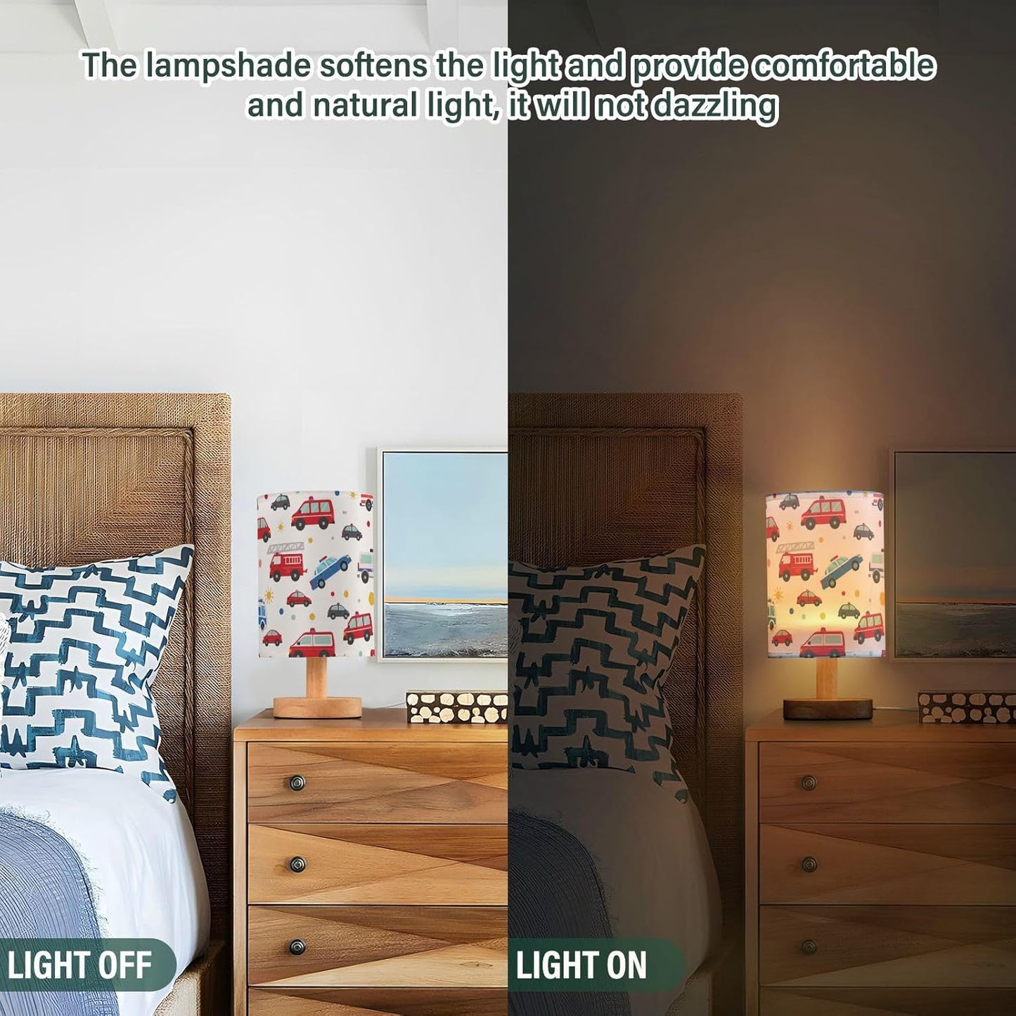 Fire Truck Police Ambulance Car Table Lamp for Bedroom Bedside Lamp Desk Lamps Cylinder Nightstand Lamp for Living Room Office Decor