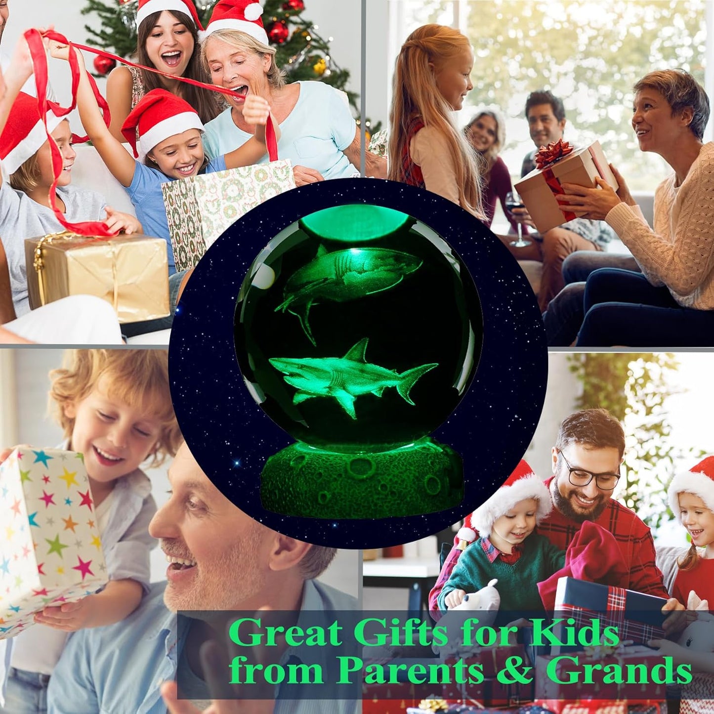 Shark Night Light, 3D Crystal Ball Shark Lamp, Underwater Gifts with 16 Color Remote Upgraded 3.15 Inch Ball for Room Decor Boys Girls Birthday Xmas Cool Figurines Gifts