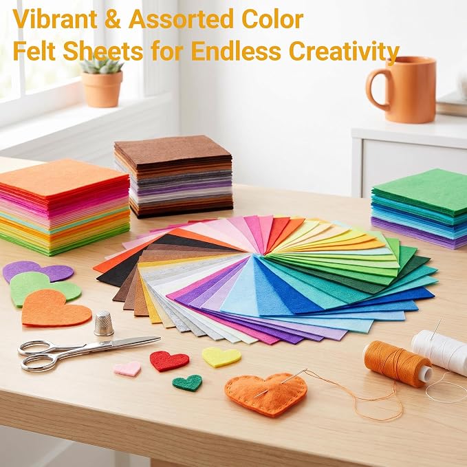 40 Pcs 6x6 Inch Colorful Craft Felt Sheets, Soft Thin Felt Fabric Squares