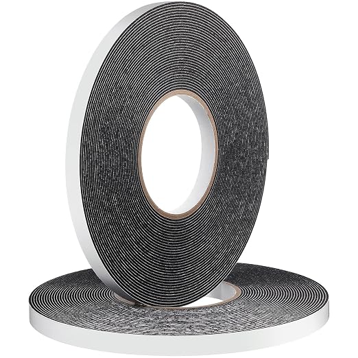 Tatuo 2 Rolls Double Sided Foam Tape 1/2 Inch by 50 Feet Black PE Foam Tape