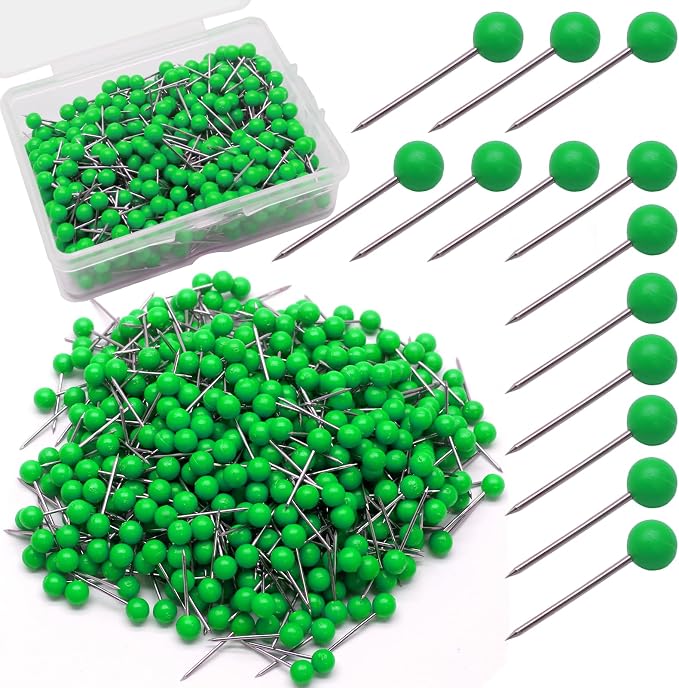 Green Map Pins, 1/8 Inch, Round Ball Head | Map Tacks, Small Thumb Tacks