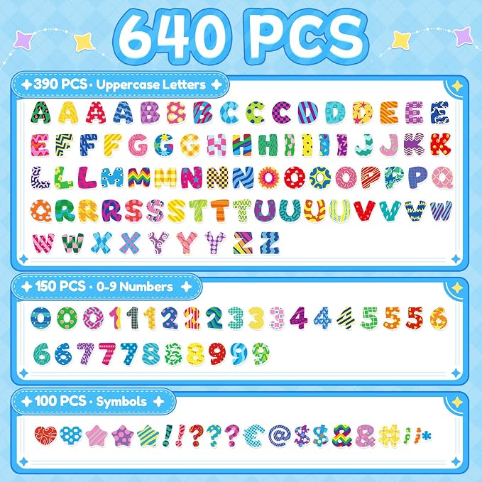 640 PCS Foam Letter Stickers for Kids Crafts, 3D Puffy Colorful Alphabet ABC