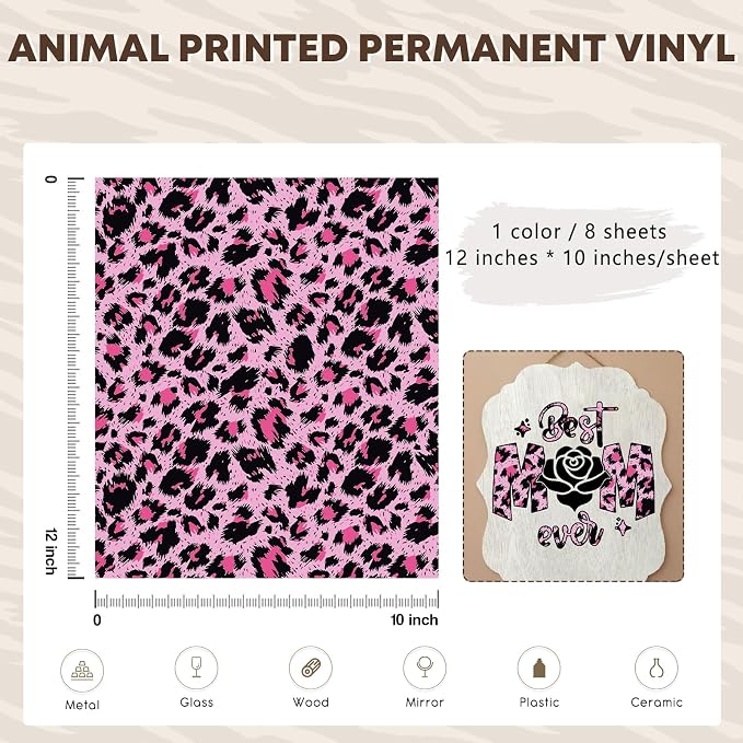 Tintnut Leopard Permanent Vinyl 8 Pcs 12x10in Pink Spots Adhesive Vinyl |