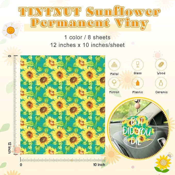Tintnut Sunflower Permanent Vinyl 8 Sheets 12"x10" Yellow Adhesive Vinyl |