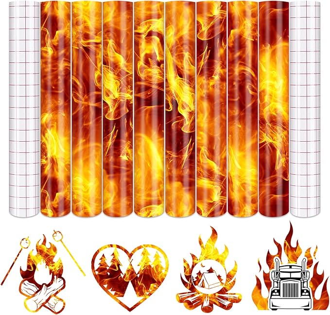 Tintnut Flame Pattern Permanent Vinyl 8 Pcs 12x10in Orange Adhesive Vinyl |