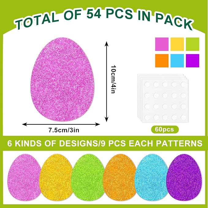 Whaline 54 Pcs Glitter Easter Egg Cutouts Colorful Egg Bulletin Board