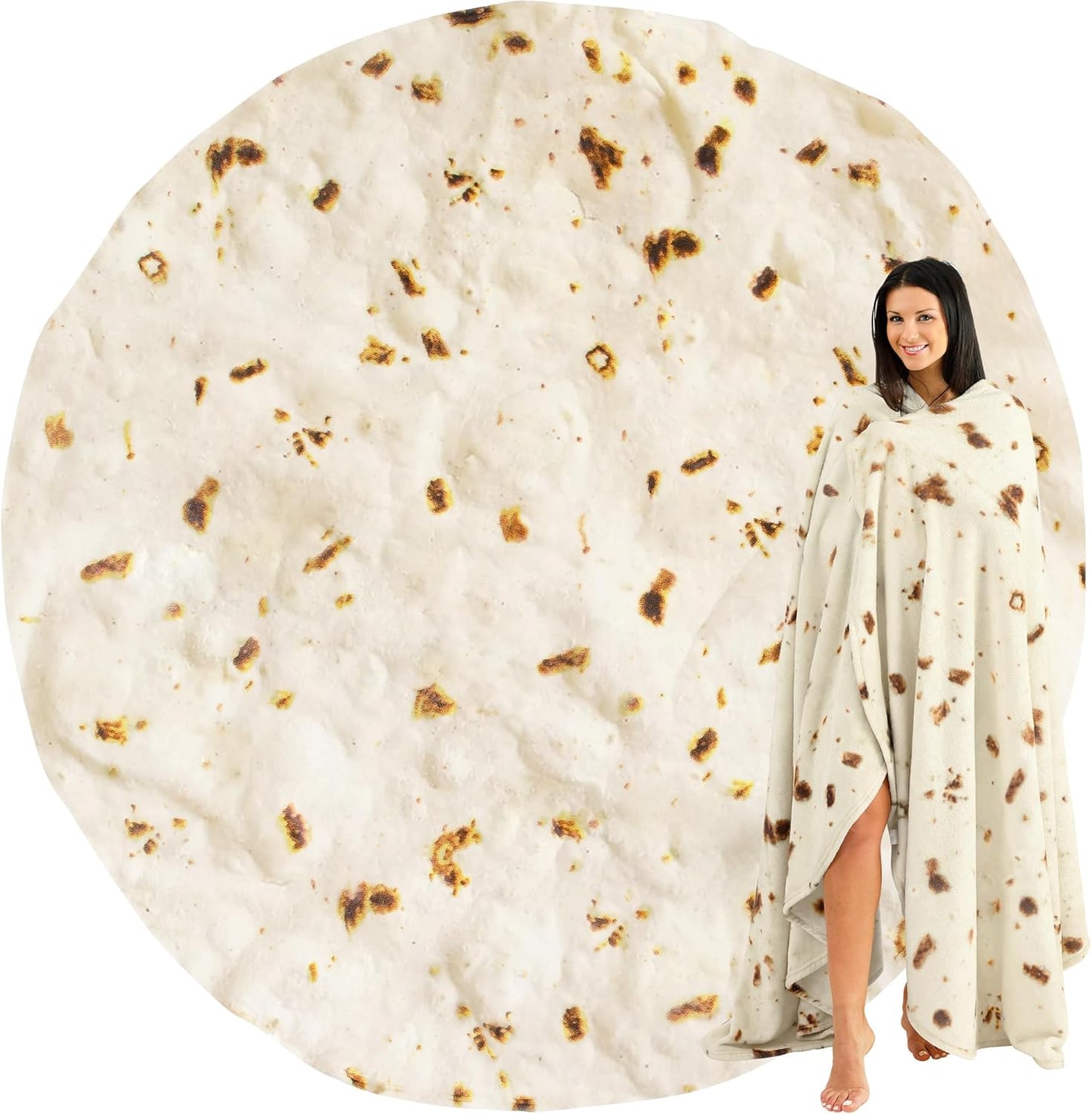 Zulay Kitchen Burritos Tortilla Throw Blanket Double Sided 80 inches for Adult and Kids - Giant Novelty Funny Taco Tortilla Blanket, Soft 285 GSM Flannel - White Elephant Gift