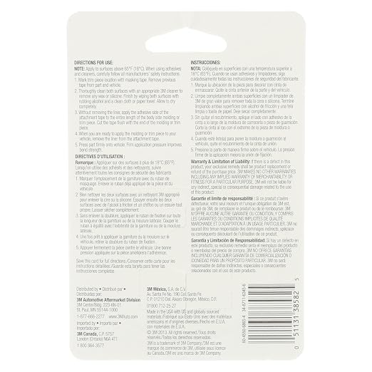 3M Auto Exterior Attachment Tape, 1/4 in x 5 ft, Heavy Duty Double-Sided