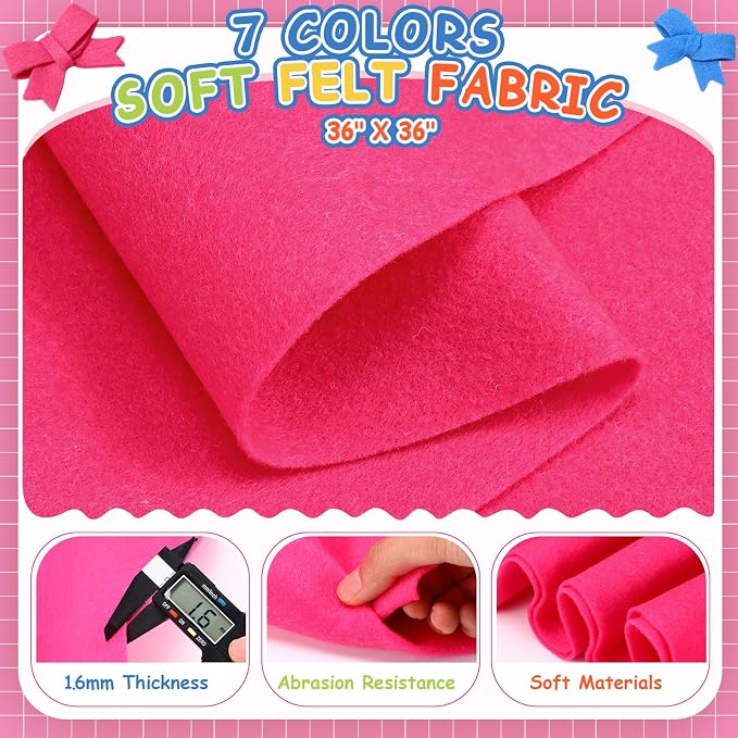 Peryiter 7 Rolls Felt Fabric 36" X 36" 1.6mm Large Fabric Sheets Soft Craft